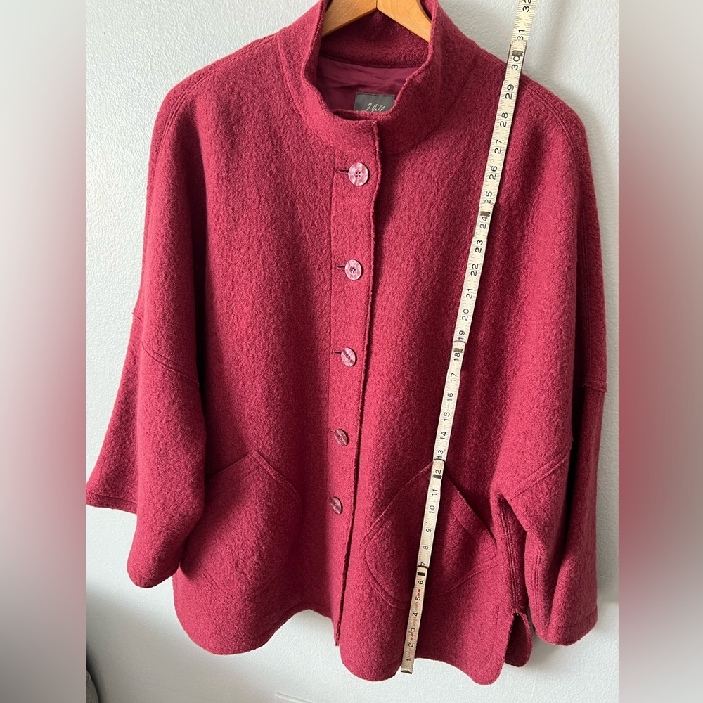 J. Jill 100% Wool Coat Kimono Sleeves Merlot  Button-down Size S Fit To Xl NWOT - Picture 9 of 9